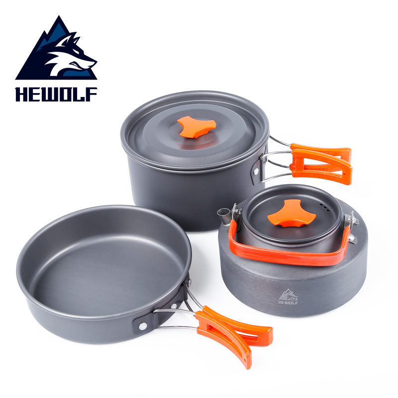 Male wolf Outdoor Cookware Picnic Supplies Cookware Field Cooking utensils Kettle Set 2-3 Camp teapot Outdoor pot