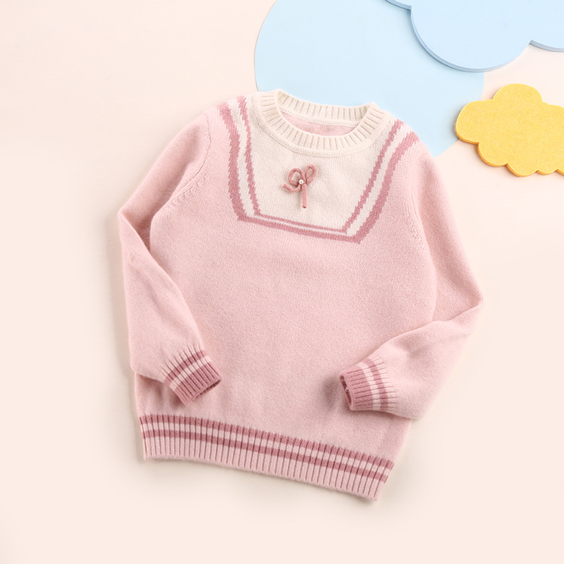 One-piece delivery of sheep and sheep new children's cashmere sweater baby pink bow Princess sweater sweater