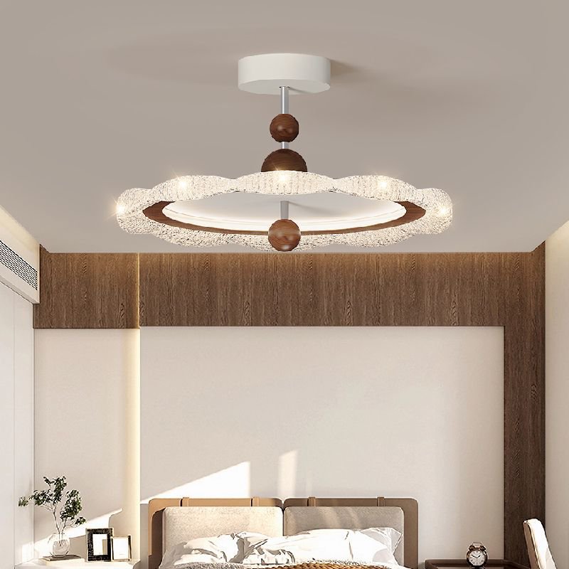 Lámpara de dormitorio de estilo antiguo francés, madera, dormitorio principal, protección ocular de viento crema, luz de comedor de espectro completo, luz de techo de ventilador