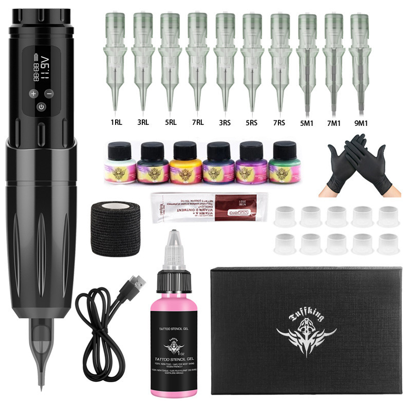 Conjunto de máquina de tatuaje transfronteriza para principiantes Juego completo de batería de tatuaje todo en uno Cinta de bolígrafo Pantalla LCD Máquina de tatuaje