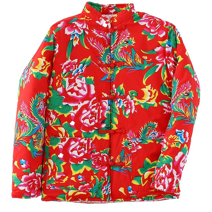 Женское зимнее утепленное хлопковое пальто с северо-восточным цветочным принтом, утолщенное теплое приталенное хлопковое пальто с интернет-знаменитостями и взрослыми, пальто