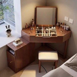 Solid Wood Corner Dresser Bedroom Internet Popular Simple Small Apartment Ins Storage Flip Cover Integrated Multi-Functional Makeup Table