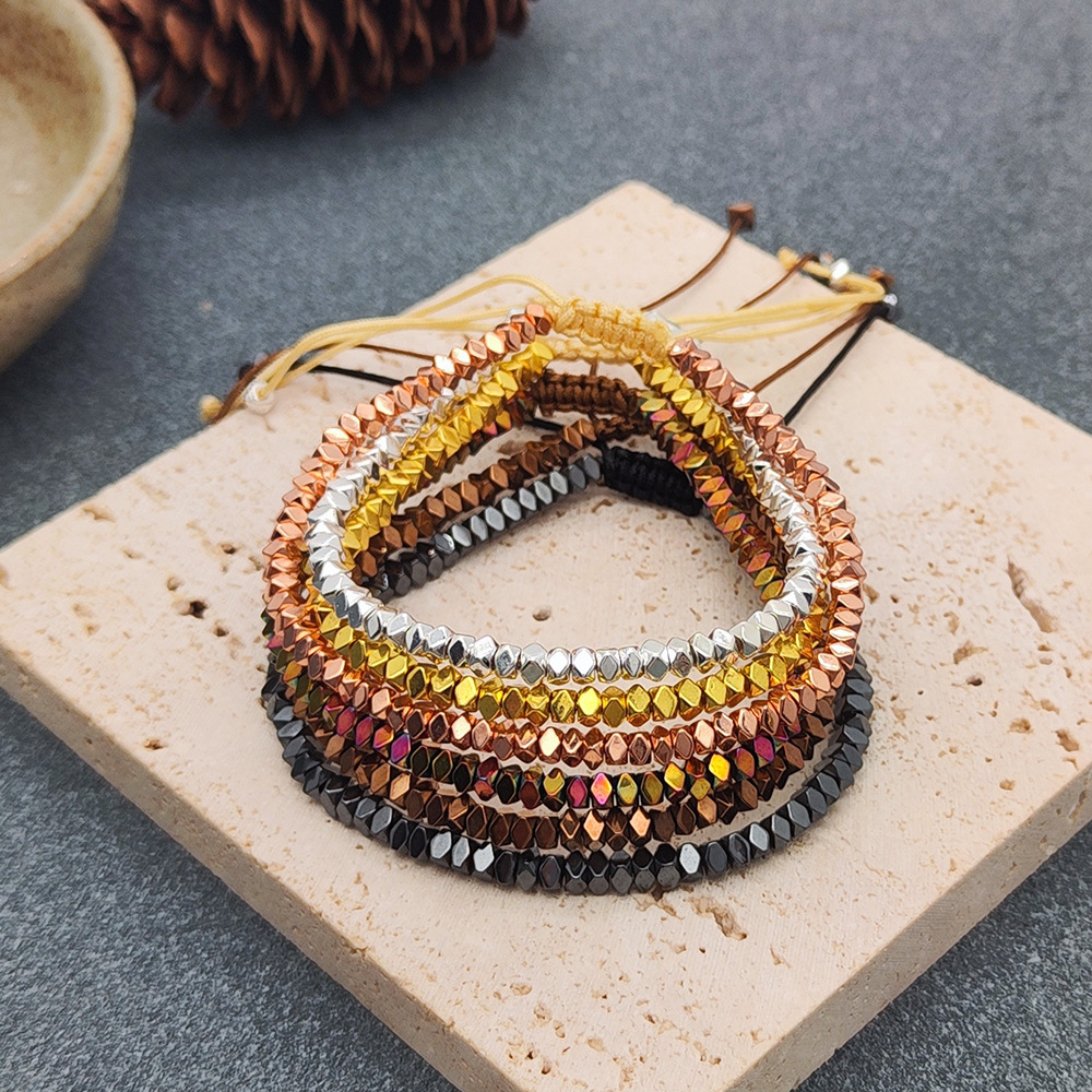 13g Weight Bracelets Classification Vintage Style Geometric Solid Color Haematite Knitting Men's Bracelets Men Beaded Bracelets