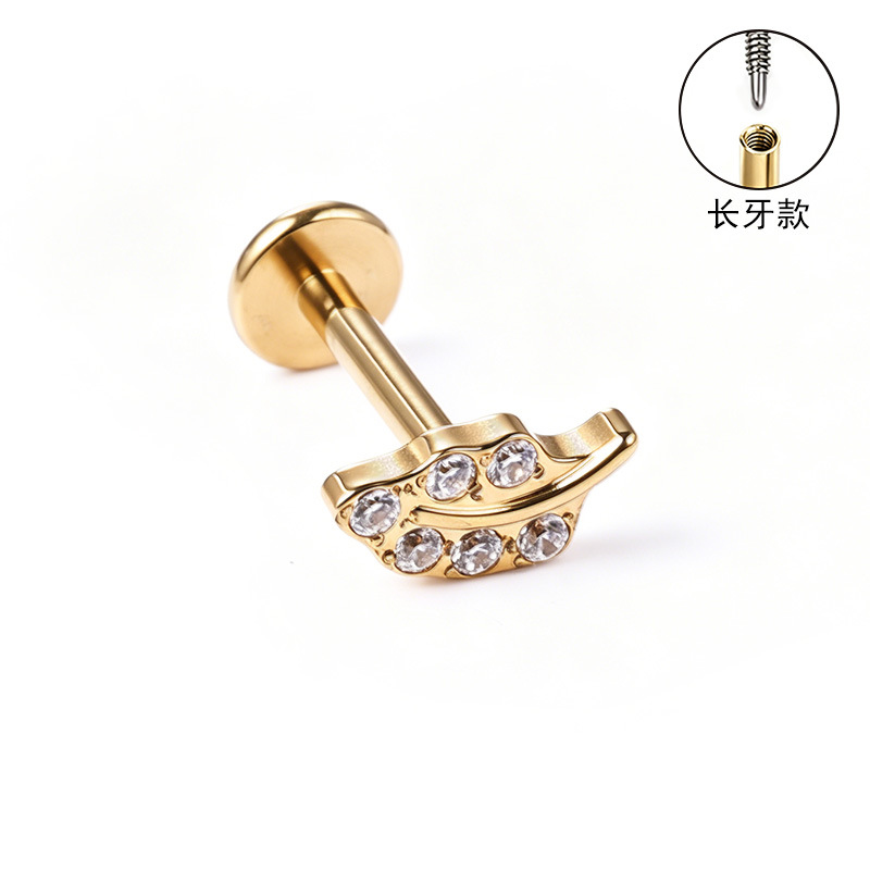 F136 Titanium Alloy Long Tooth Style Ear Studs, Finely Carved Ear Bone Studs with Zircon, Lip Studs, G23 Titanium Body Piercing Jewelry detail image 13