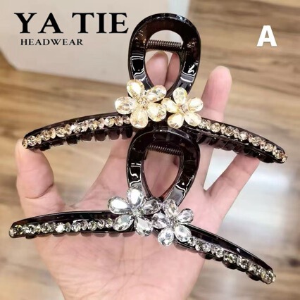Korean-Style Rhinestone Crystal Hair Clip, Simple 11cm Claw Clip, Ponytail Clip, Full Claw Clip for Updos, Elegant Claw Clip