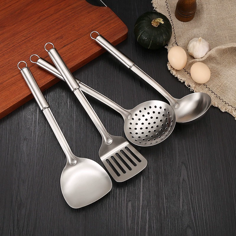 Stainless steel spatula, cooking spatula, kitchen utensil set, non-magnetic steel handle, frying spatula, soup spoon, hot pot spoon, slotted spoon, frying spatula