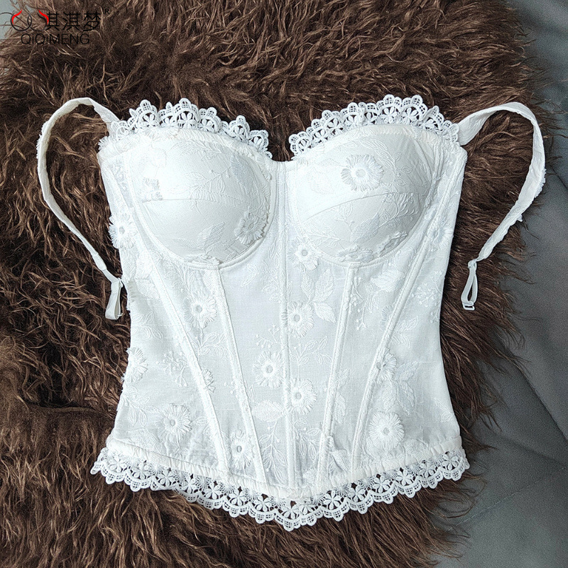 European-Style Palace-Style Embroidery Craftsmanship Camisole Lace-Trimmed Push-Up Shapewear Top Aesthetic Design Fishbone Corset