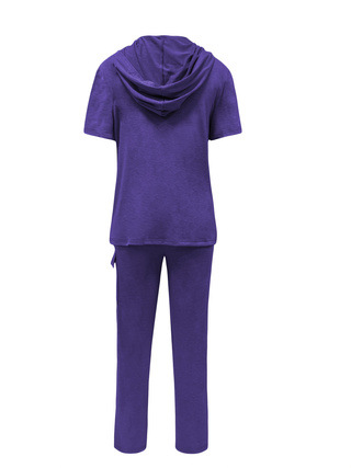 Women's Casual Hooded T-Shirt & Straight Leg Pants Set - Solid Color Lounge Outfit (S-XXL, Blue/Black/Gray/Red)_ecoleips.com