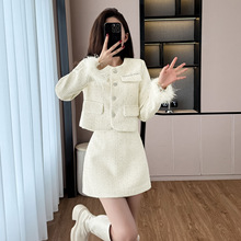 2025新款小香风洋气重工订珠加驼鸟毛秋冬穿搭外套加半身裙两件套