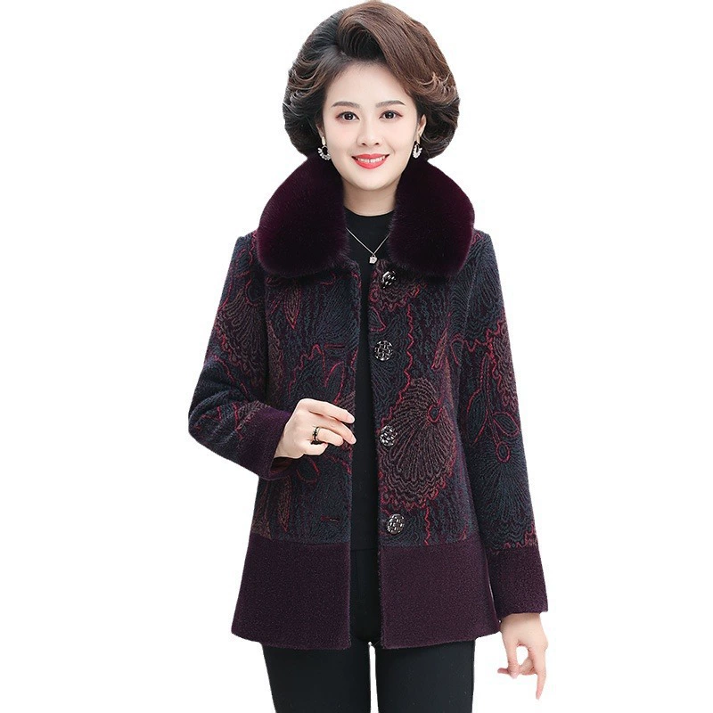 Зимнее шерстяное пальто для мам, короткое Новое утепленное Женское пальто больших размеров на флисовой подкладке, осенне-зимнее пальто в западном стиле для людей среднего и пожилого возраста