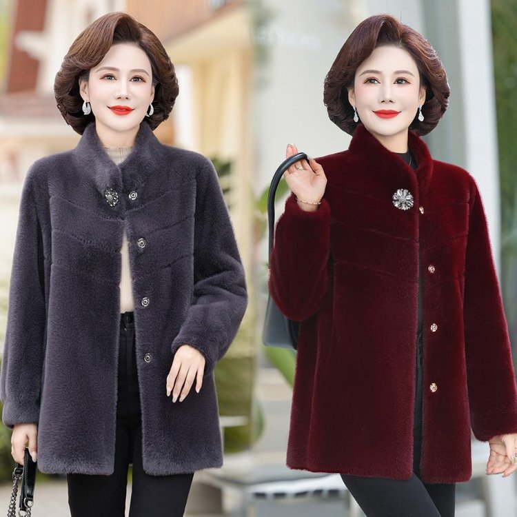 Mama autumn and winter mink velvet coat 2024 new lady middle-aged and elderly women's fur padded tweed coat