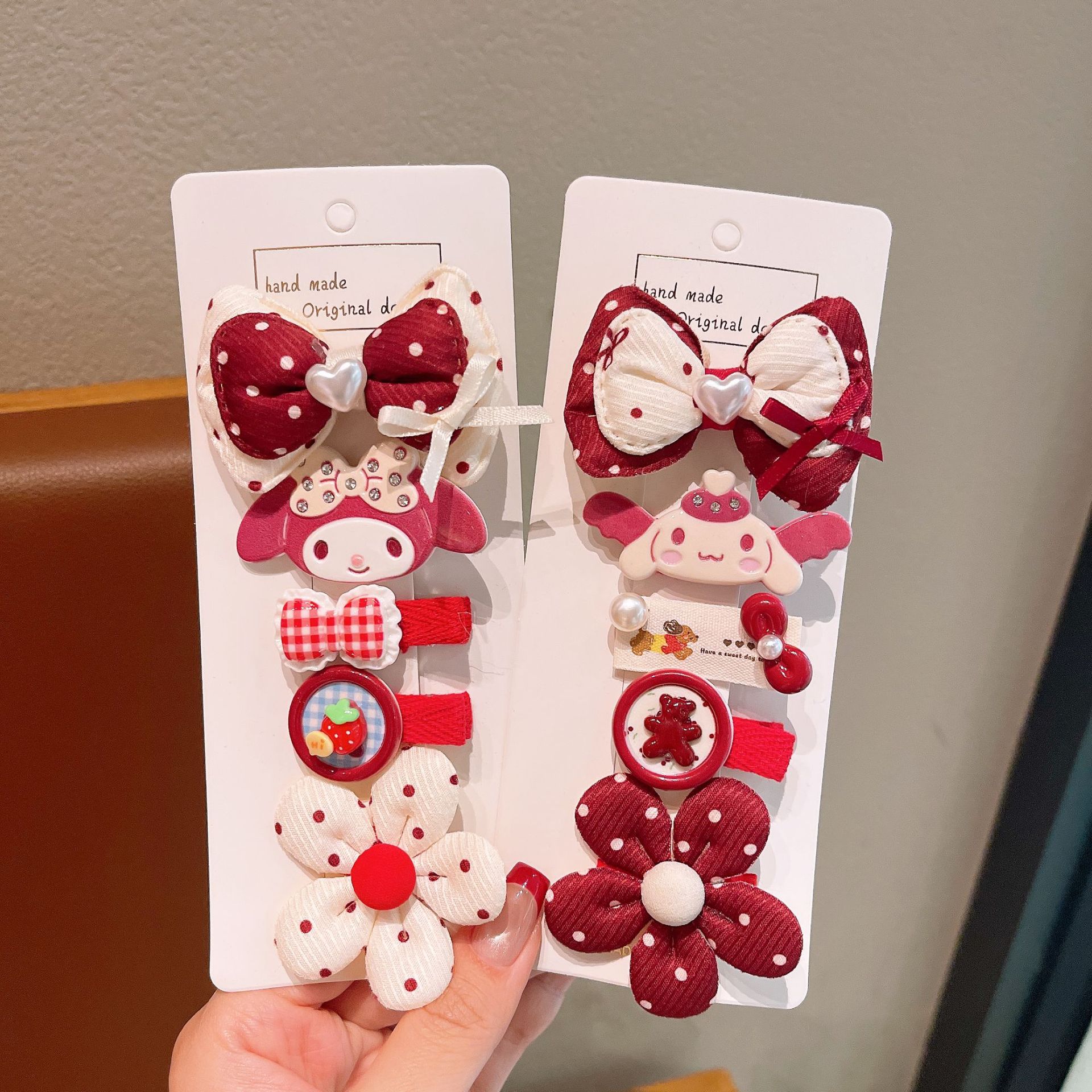 Niños brocas de cabello conjunto ondulado punto rojo brocas de cabello arco cuadrado decoración de caja de teléfono móvil bolsos DIY joyas para el cabello de niñas