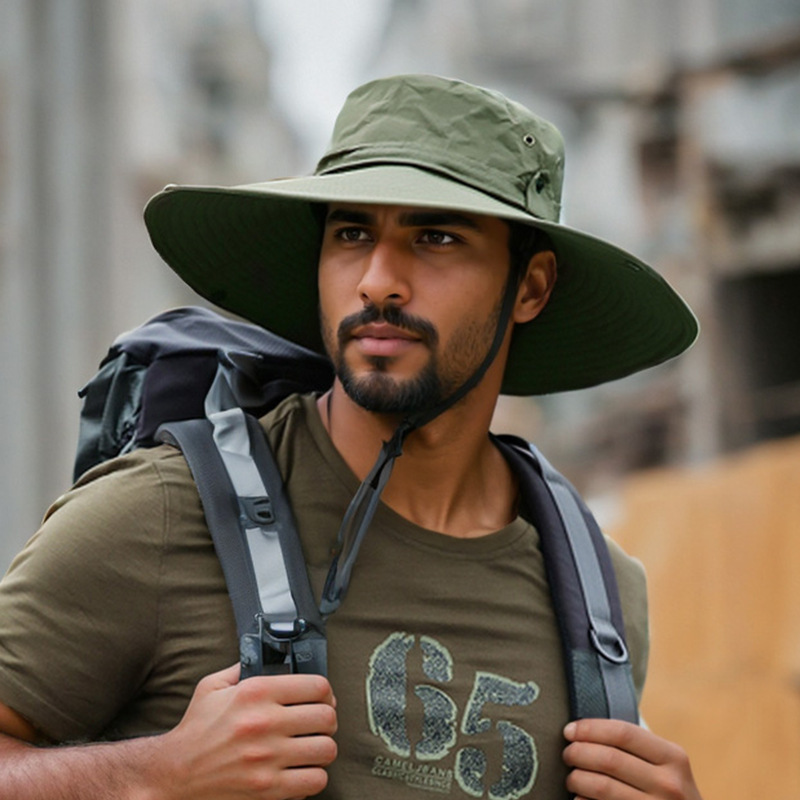 Mountaineering Hat Summer Outdoor Sports Quick-Drying Fisherman Hat Men's High-End Oversized Brim Sun Protection Denim Mountaineering Hat