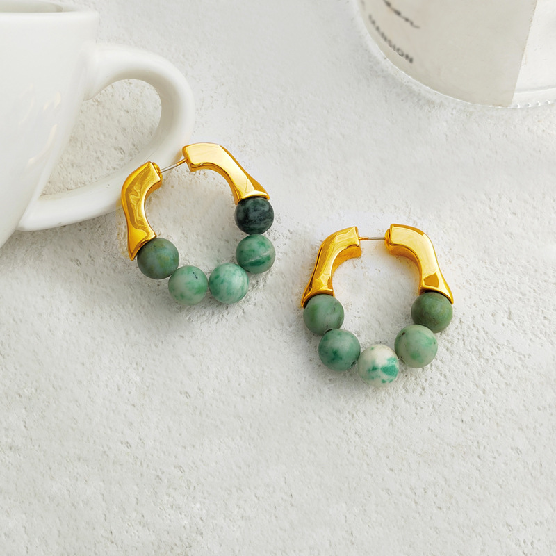 Retro Ball Copper Inlay Natural Stone Earrings 1 Pair