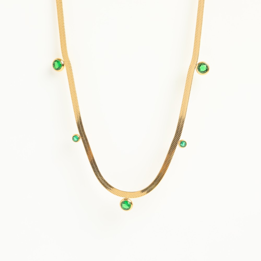 Fashion Simple Geometric Inlaid Zircon Electroplated 18K Gold Stainless Steel Necklace