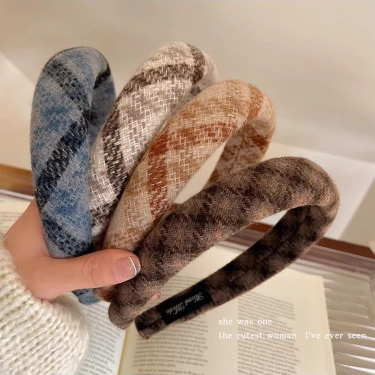 2024 nuevo estilo coreano de invierno y otoño tela de lana trenzada de alto cráneo alto alto ancho borde banda de cabello mujer cabeza de tocado universal
