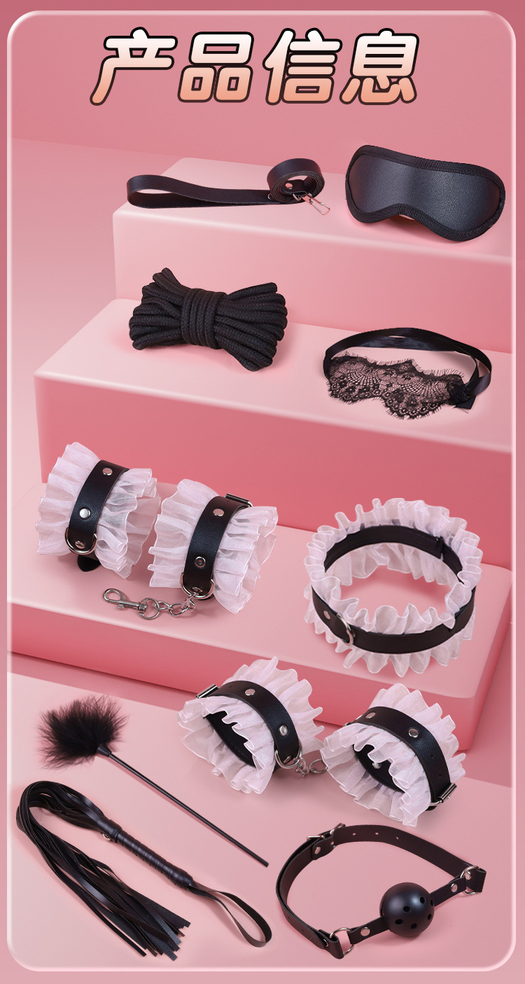 Lace Handcuffs Couple Bondage Set with Faux Leather Restraints, 10-Piece Adult Play Kit — detail image 17