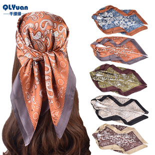 Thousands of wisps new twill 70*70 square printed black-rimmed cashew scarf wholesale European and American style spot supply
