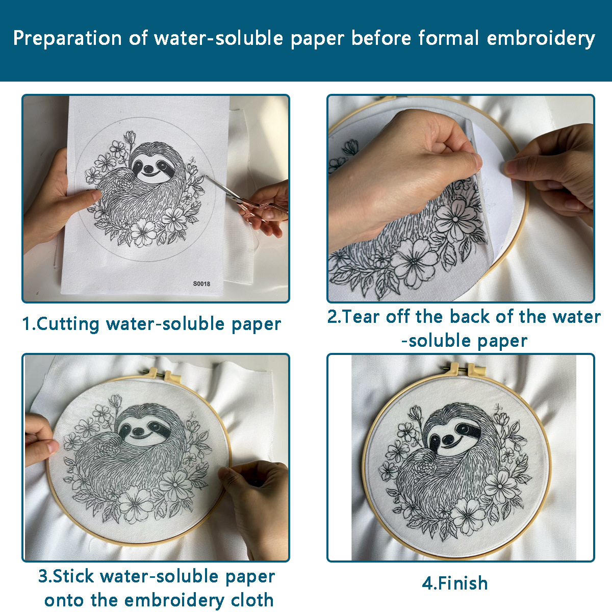 ✅ Transfronterizo inglés diy bordado primavera hongos agua papel de material de bordado manual paquete de bordado adhesivo auxiliar