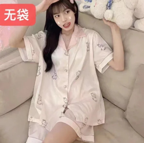 [Recomendación popular] vivir popular luz de lujo estilo occidental pijamas de alta gama de las mujeres lindo de manga larga de seda de hielo ropa para el hogar