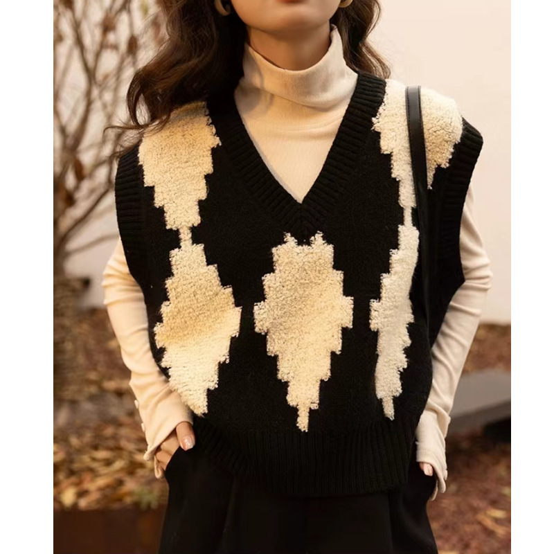 Corea del Sur Dongdaemun cuello chaleco suelto mujer primavera y otoño nuevo diseño suéter chaleco de punto image 1