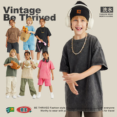 BE children's clothing 2025 spring and summer European and American style children's clothing 270G washing round neck short-sleeved batik clothes trendy children's T-shirt