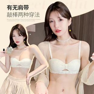 Small Chest Gathering Half Cup Underwear Women's Sexy Large Flat Chest Special Bra suit Girl's Strapless Non-slip Summer