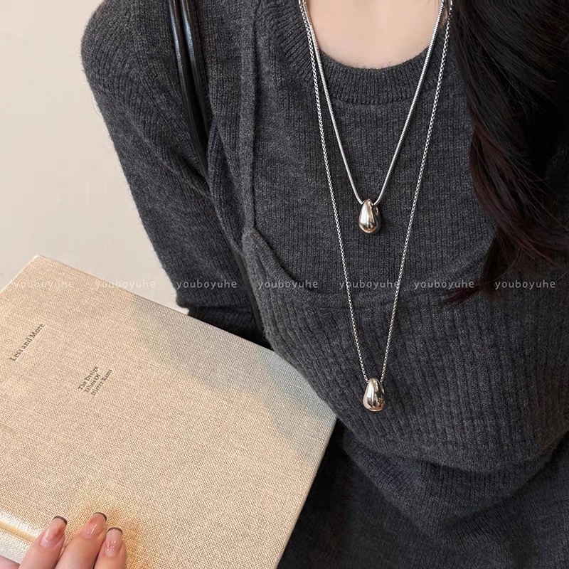 Collar de acero de titanio de plata simple de gota de agua para mujeres 2025 nuevo otoño no decolor largo chaîne de suéter accesorios de chaîne de suéter image 1
