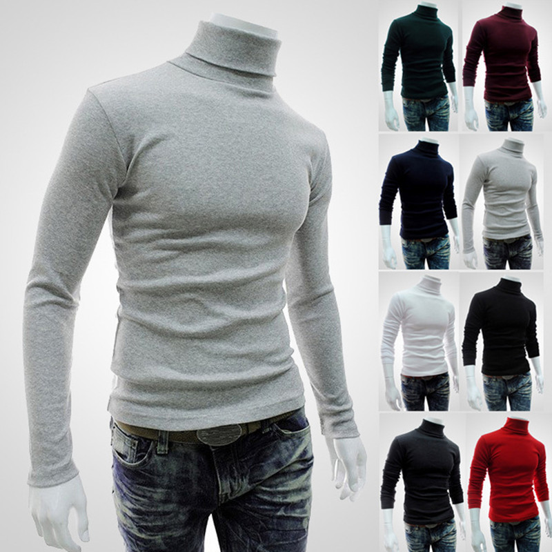 New foreign trade menswear solid color t-shirt men's high neck long sleeve autumn winter bottoming shirt men's sweater Korean Pullover