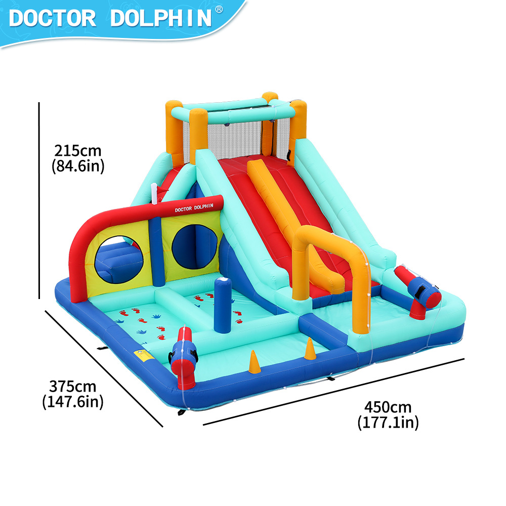Castillo Inflable Infantil Doctor Dolphin, Castillo de Juegos con Tobogán Acuático y Rociador de Agua, Castillo para el Hogar
