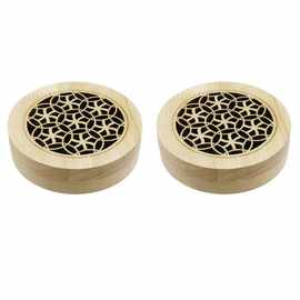 跨境木质圆形香盒室内镂空沉香盒家用香薰盘实木香具卧香盒线香盒