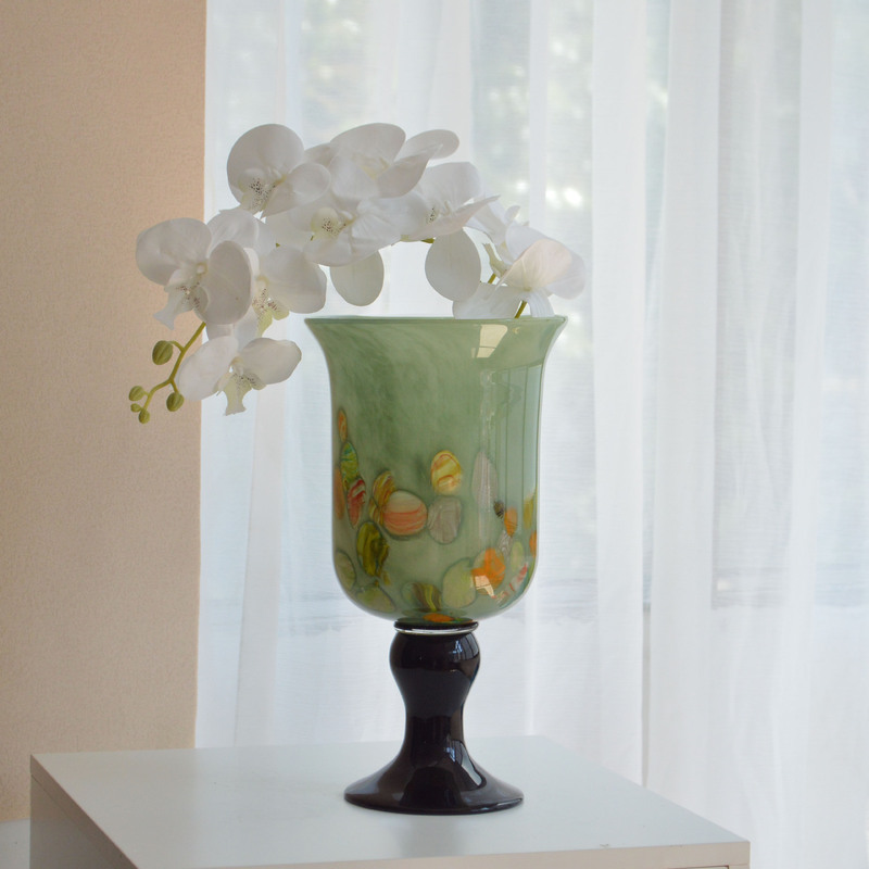 Second-Hand High-End Art French-Style Vintage Orange-Pink-Green Textured Tall Handmade Glass Vase Lantern Flower Arrangement Vessel