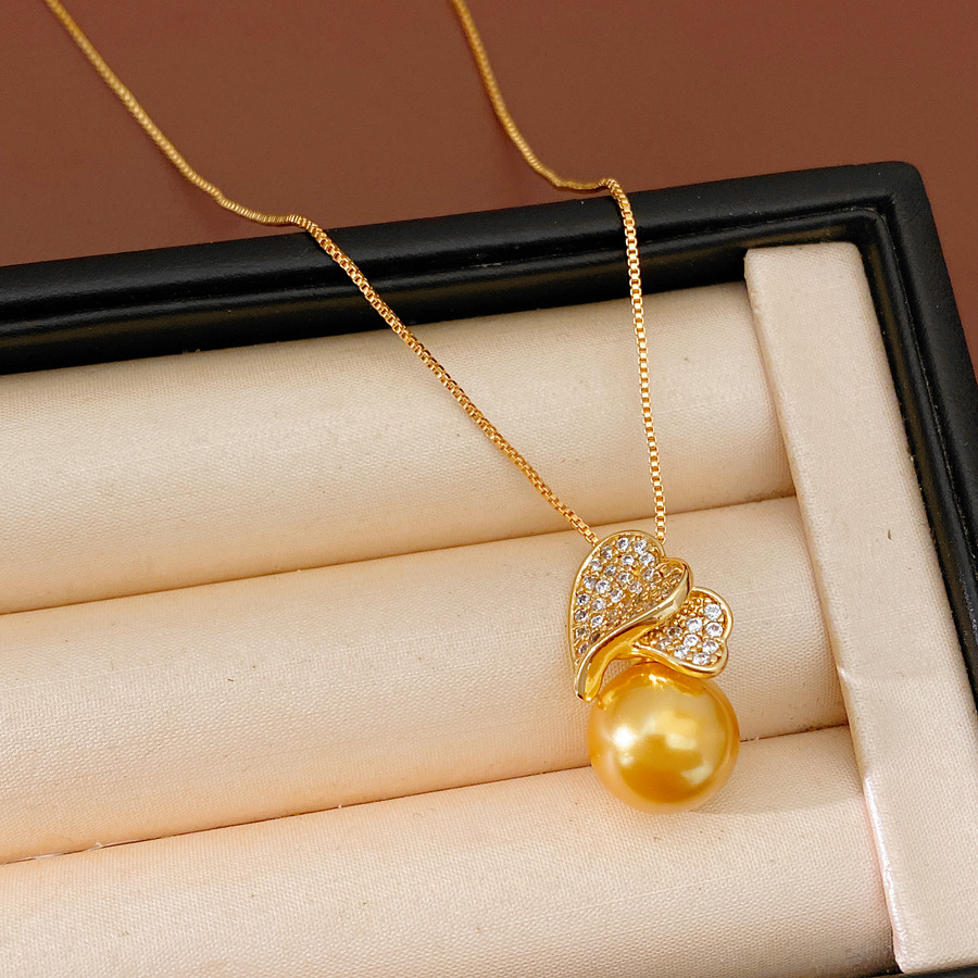 18 quilates de oro verdadero electrodeposición de diamante amor collar de perlas ligero lujo nicho cadena de clavícula de temperamento exquisito conjunto de joyas
