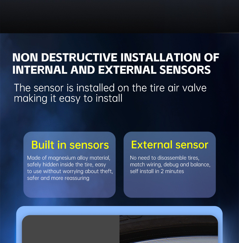 T22 Built-In Tire Pressure Monitor, External Universal Tire Detection Device for Cars, Wireless Solar-Powered Tire Pressure Monitor
