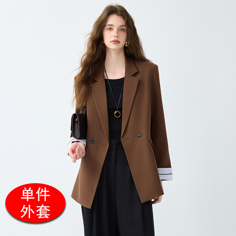 咖啡色休闲百搭西装外套女春秋季2025新款设计感廓形宽松西服上衣|undefined