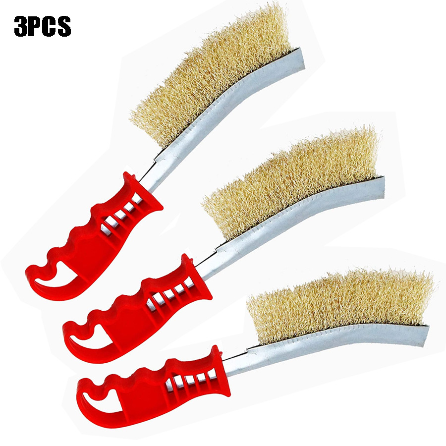 3件套钢丝刷套装清洁器黄铜刷漆，用于去除锈蚀清洁，BBQ清洁