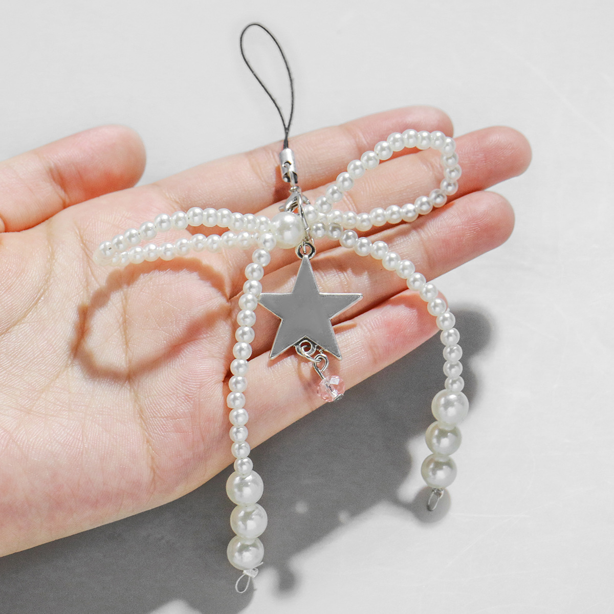 Hot-Selling Simple and Luxurious Pink Bow Star Bag Pendant Mobile Phone Chain Imitation Pearl Keychain 2024 New Model