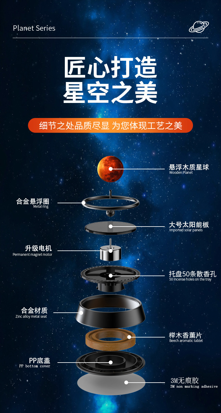 Solar suspended light ball car ornaments car aromatherapy seat center console perfume seat car interior decoration ornaments