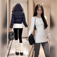 纯欲性感辣妹圆领长袖针织衫女秋冬新款中长款内搭紧身打底衫上衣