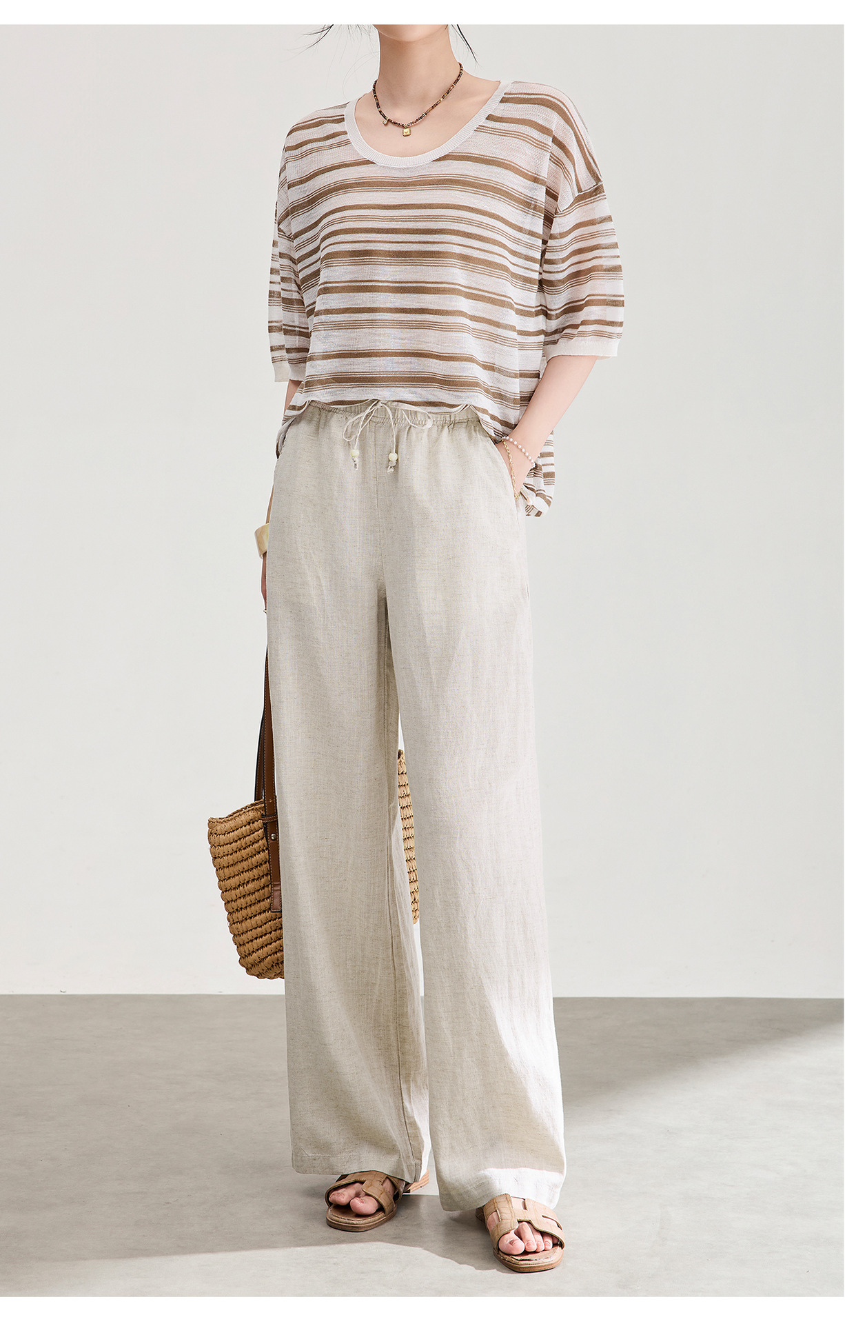 Quần culottes nữ ống rộng dáng suông vải tơ tằm pha linen chống nhăn mùa hè — Màu sắc chi tiết 14