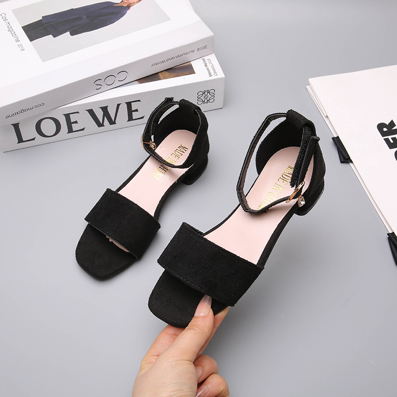 Girl's Shoes High Heel Sandals Summer New Plain Face Girl's Bow Soft Bottom Open Toe Princess Shoes Large Children's Shoes