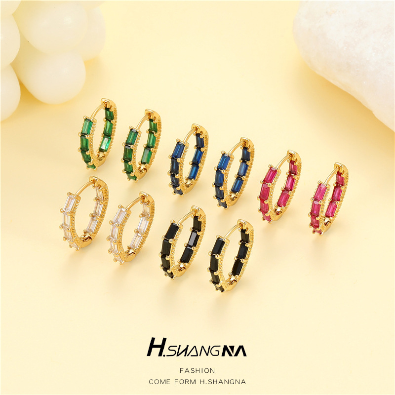 Foreign trade cross-border hot color zircon V-shaped light luxury ear buckle French retro simple ins niche design earrings for women