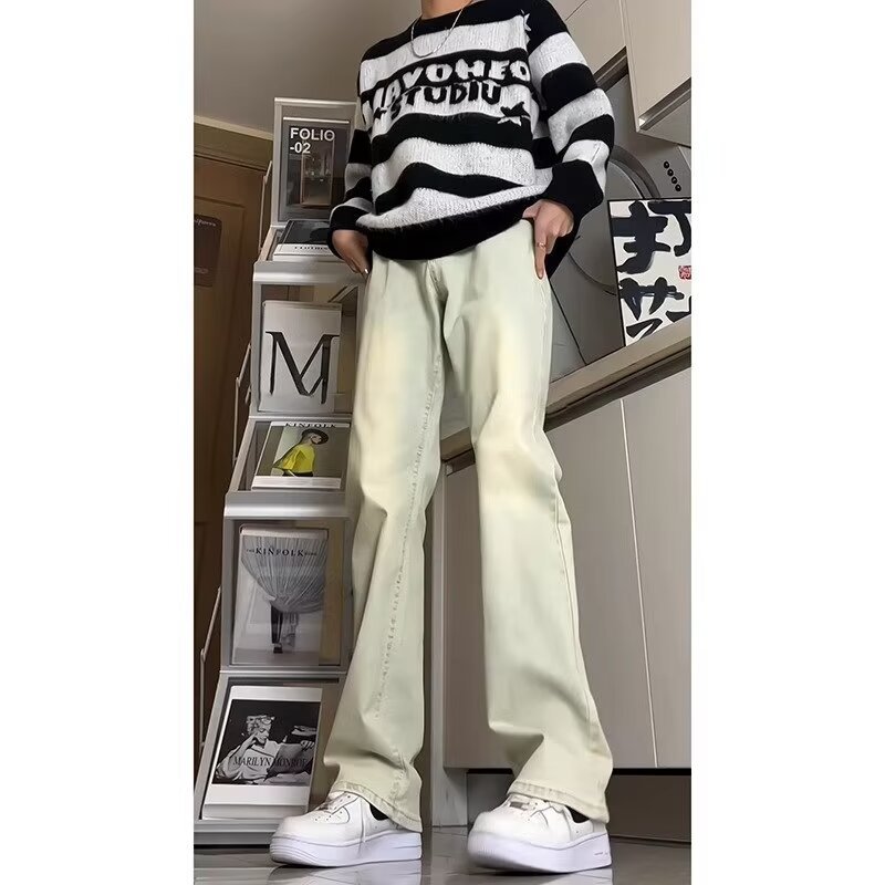 Vaqueros guapos de todo fósforo de la calle americana pantalones holgados de hollín casuales rectos para hombres