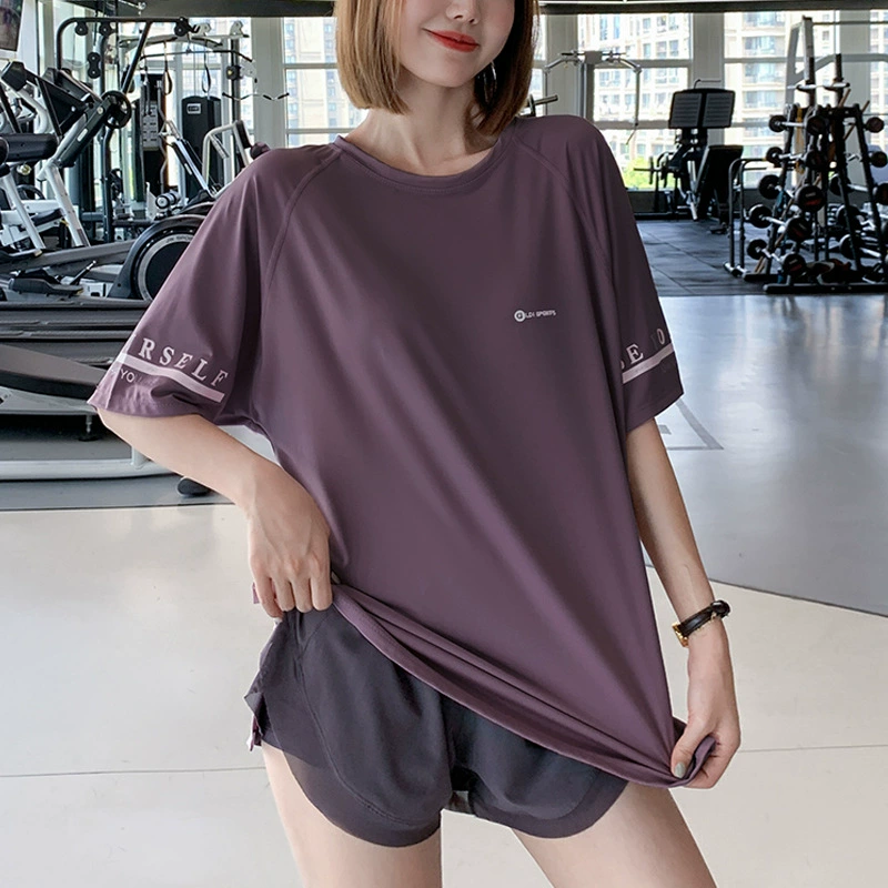 Йога Одежда Футболка Спортивная одежда Женская Летняя плюс размер пухлые девушки Свободный Быстросохнущий Топ тренажерный зал Бег фитнес одежда прилив