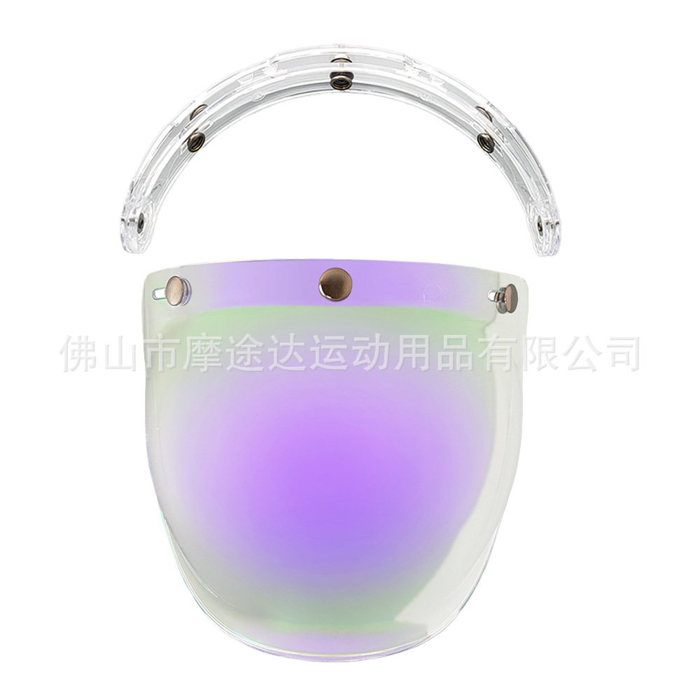 Retro Motorcycle Helmet Lens with Curved Surface, Three-Button Bubble Mirror, Multi-Color Windproof and Uv Protection Shield
