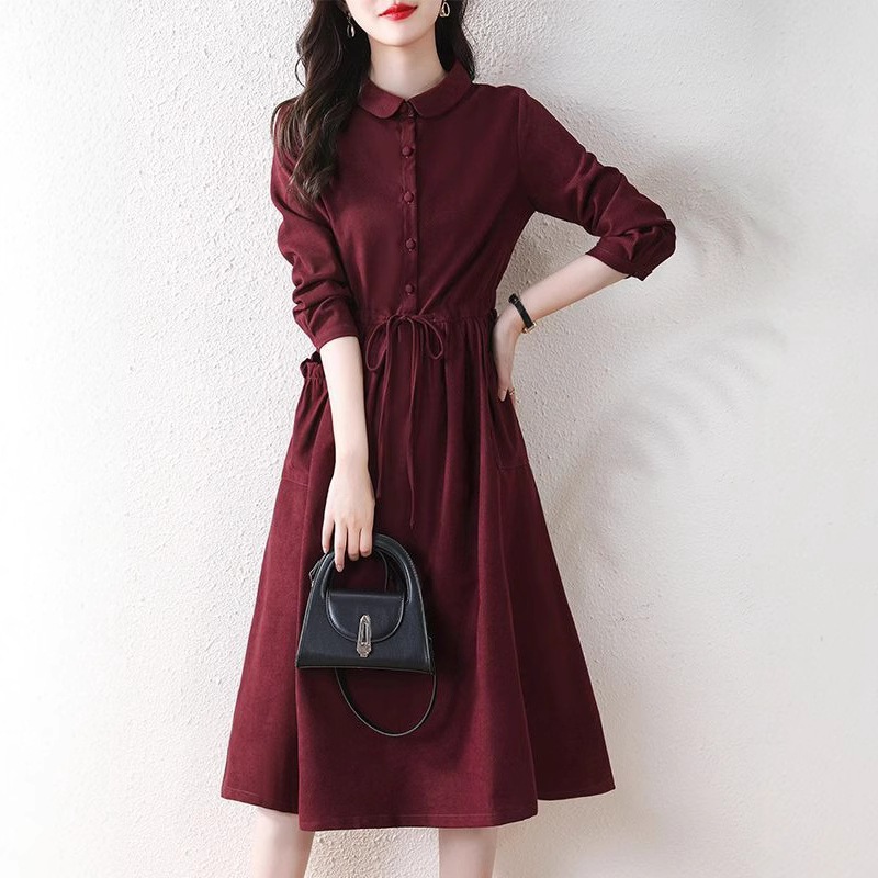 Autumn New High-end Retro Shirt Elegant dress Women's Elegant Slim-looking Feminine Mid-length Skirt