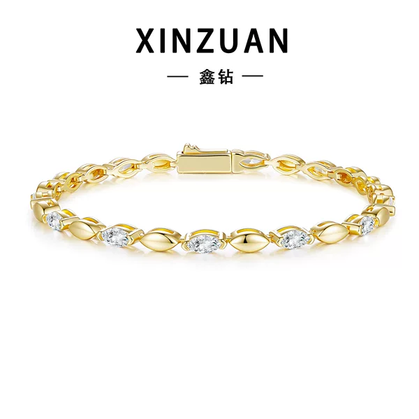 European and American Cross-Border Light Luxury S925 Sterling Silver Marquise Moissanite Bracelet for Women, Exquisite Fashion Jewelry, Everyday Versatile Accessory