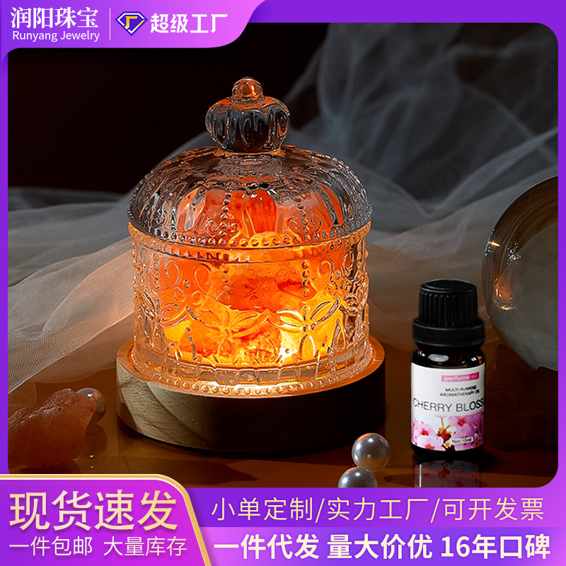 Cristal natural en bruto Aromaterapia sin fuego Piedra expandida Juego de cuenco desmagnetizante Dormitorio Luz nocturna USB Fragancia Cristal Adornos
