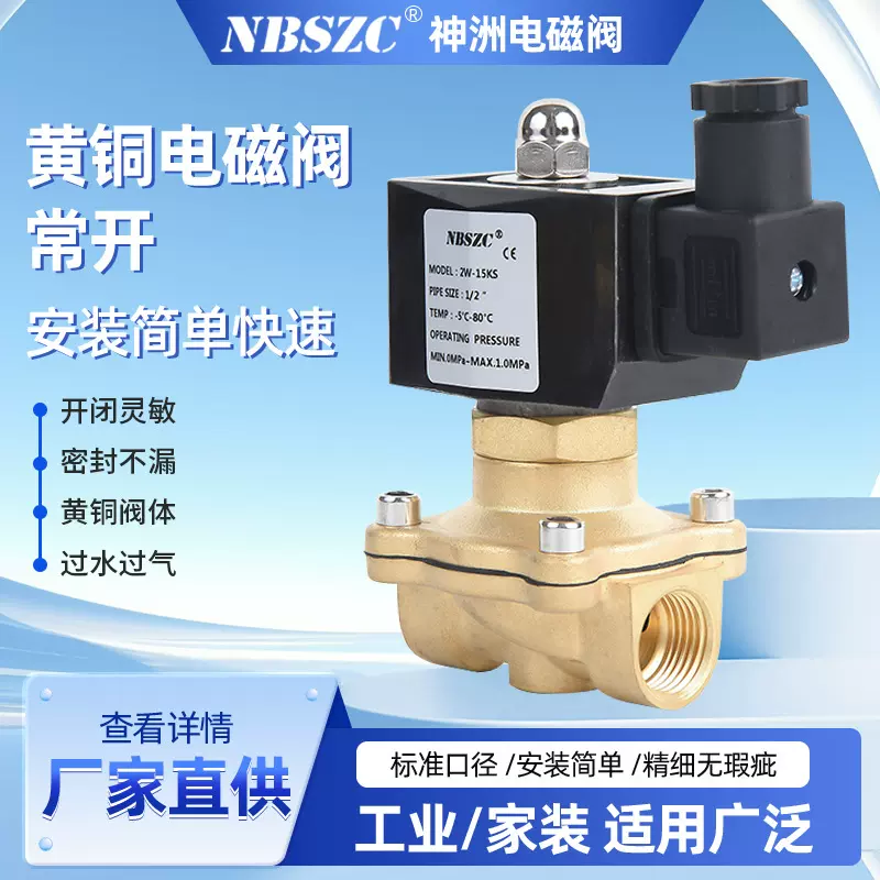 NBSZC 电磁阀 水阀 油阀 气阀 纯铜 2W160-15K AC220V 常开