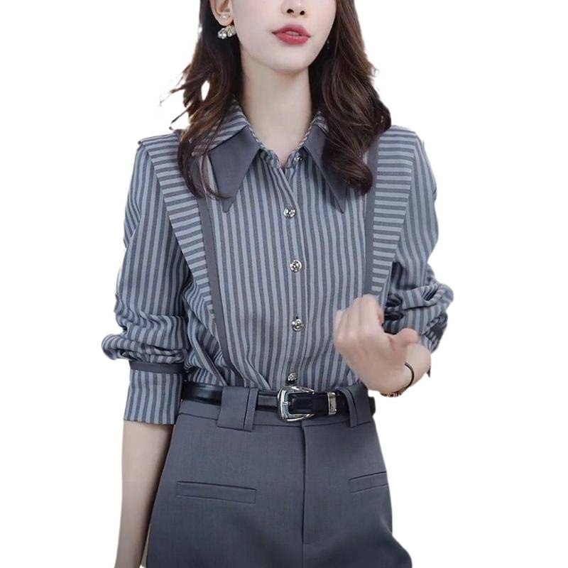 长袖条纹衬衫女士2025早秋季新款时尚减龄气质休闲显瘦设计感上衣|undefined